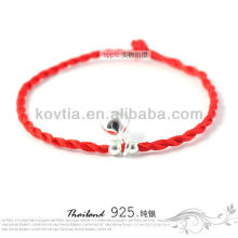 New coming fashion silver jewelry red braided rope bracelet